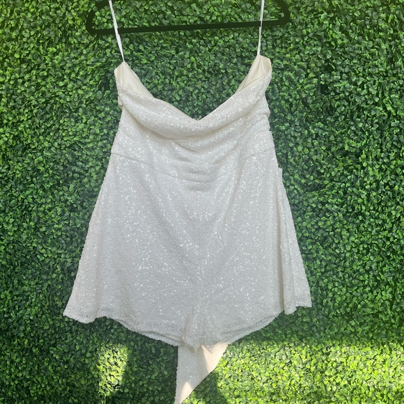 Dazzling Muse White Sequin Bow Strapless Romper Lulu’s - Picture 3 of 6